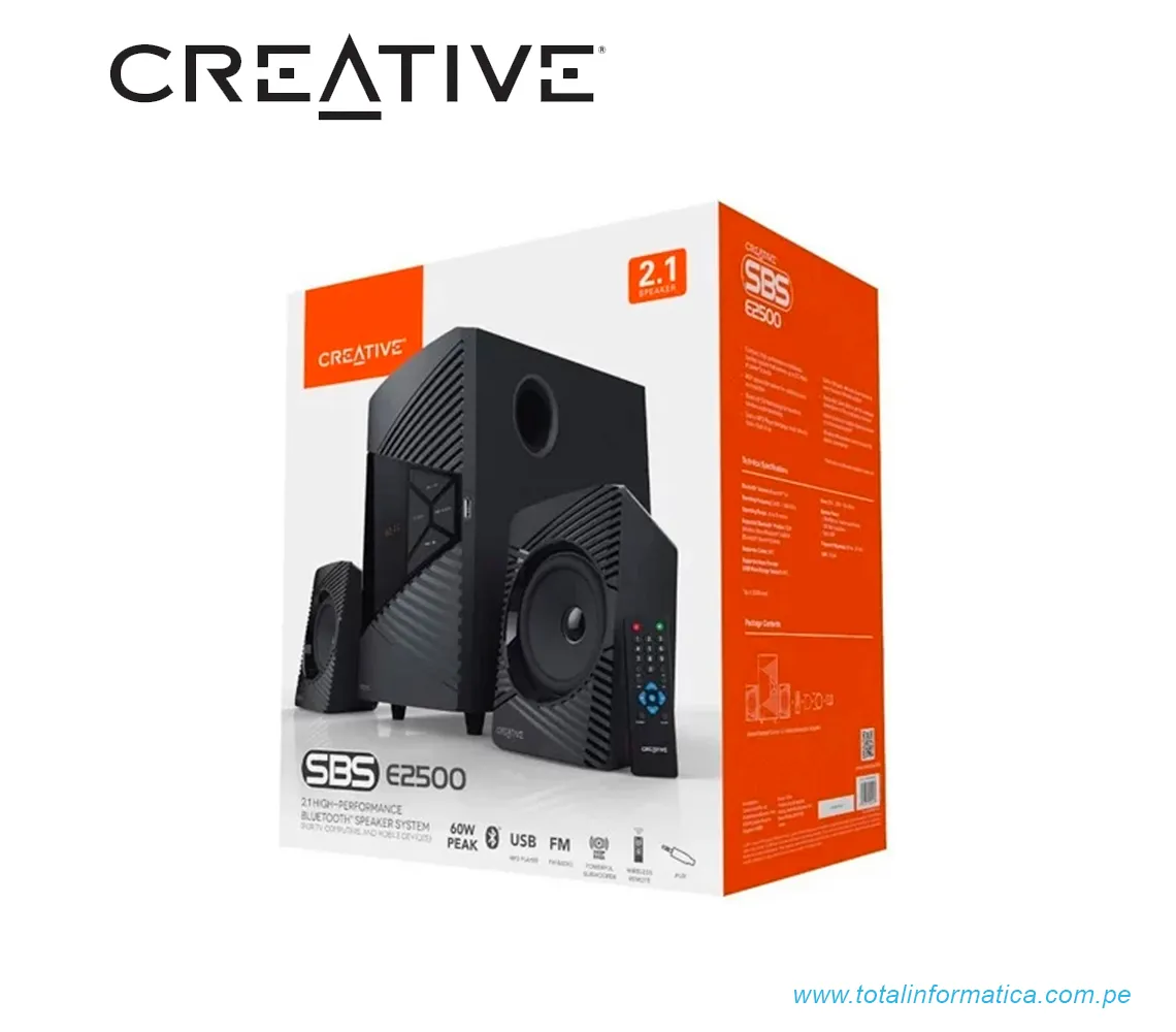 PARLANTE CREATIVE E2500, 30W/60W, BLUETOOTH/FM/USB/3.5MM, NEGRO(51MF0485AA001) - imagen 2