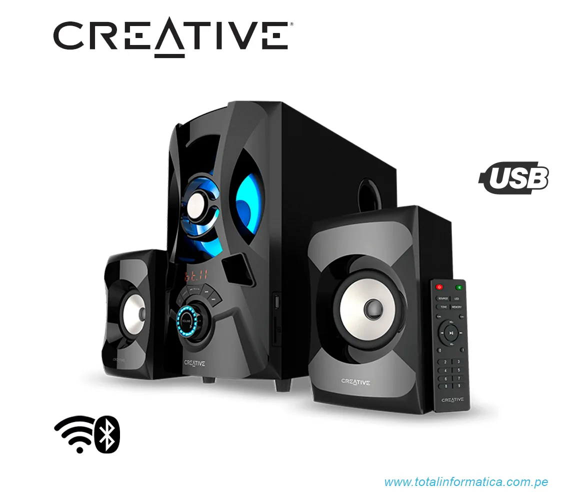 PARLANTE CREATIVE E2900 2.1, 60W/120W, BLUETOOTH/FM/USB/SD/3.5MM, 220V, LUZ LED, NEGRO(51MF0490AA001) - imagen 1