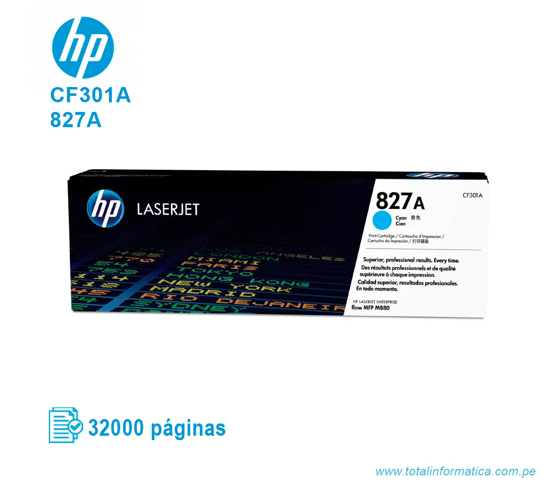 TONER HP 827A CYAN ( CF301A ) LASERJET MFP M880Z, 32000 PGS - imagen 1