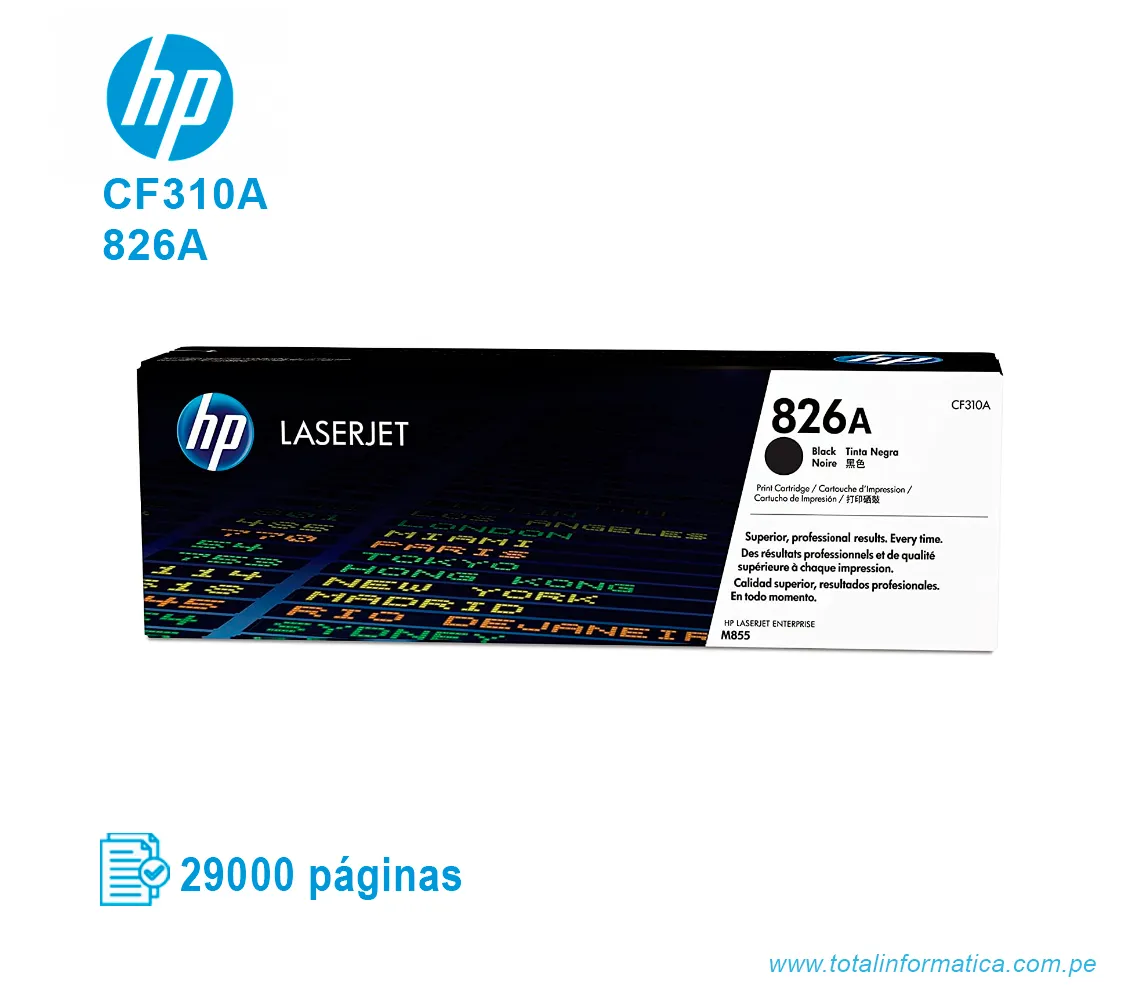TONER HP 826A BLACK ( CF310A ) LASERJET M855DN, 29000 PGS - imagen 1