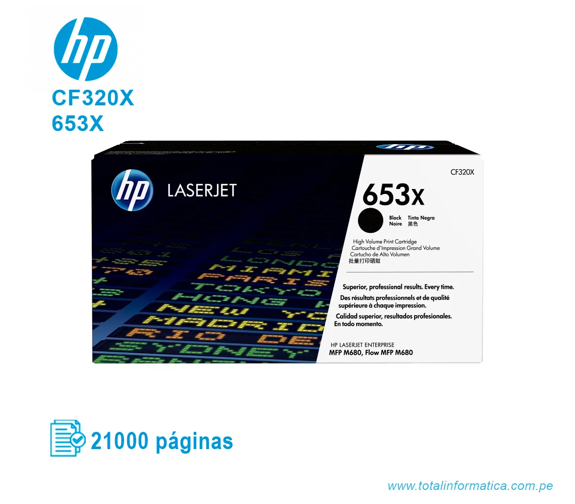 TONER HP 653X BLACK ( CF320X ) LASERJET M680, 21.0K PGS - imagen 1