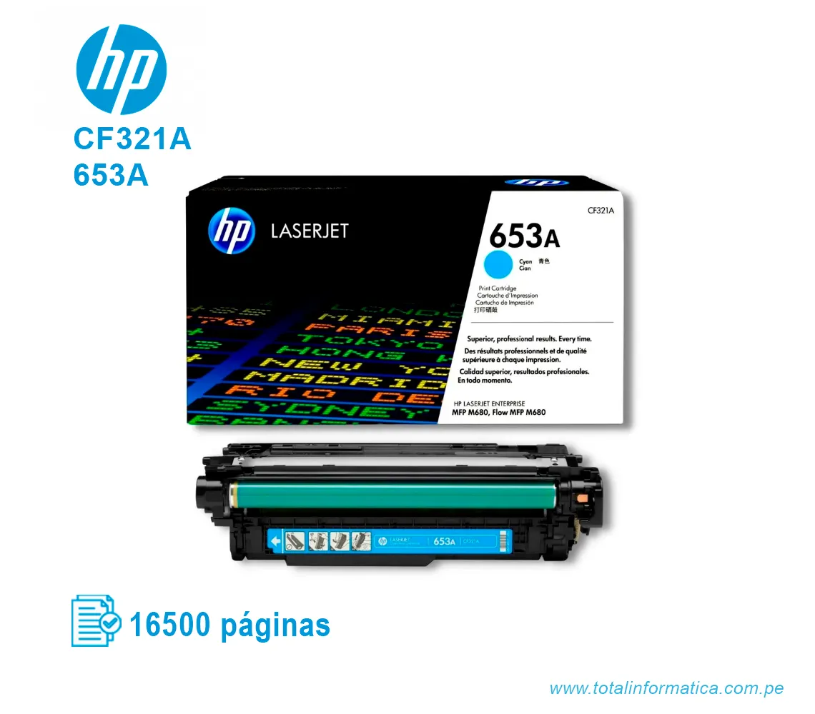 TONER HP 653A CYAN ( CF321A ) LASERJET M680, 16.5K PGS - imagen 2