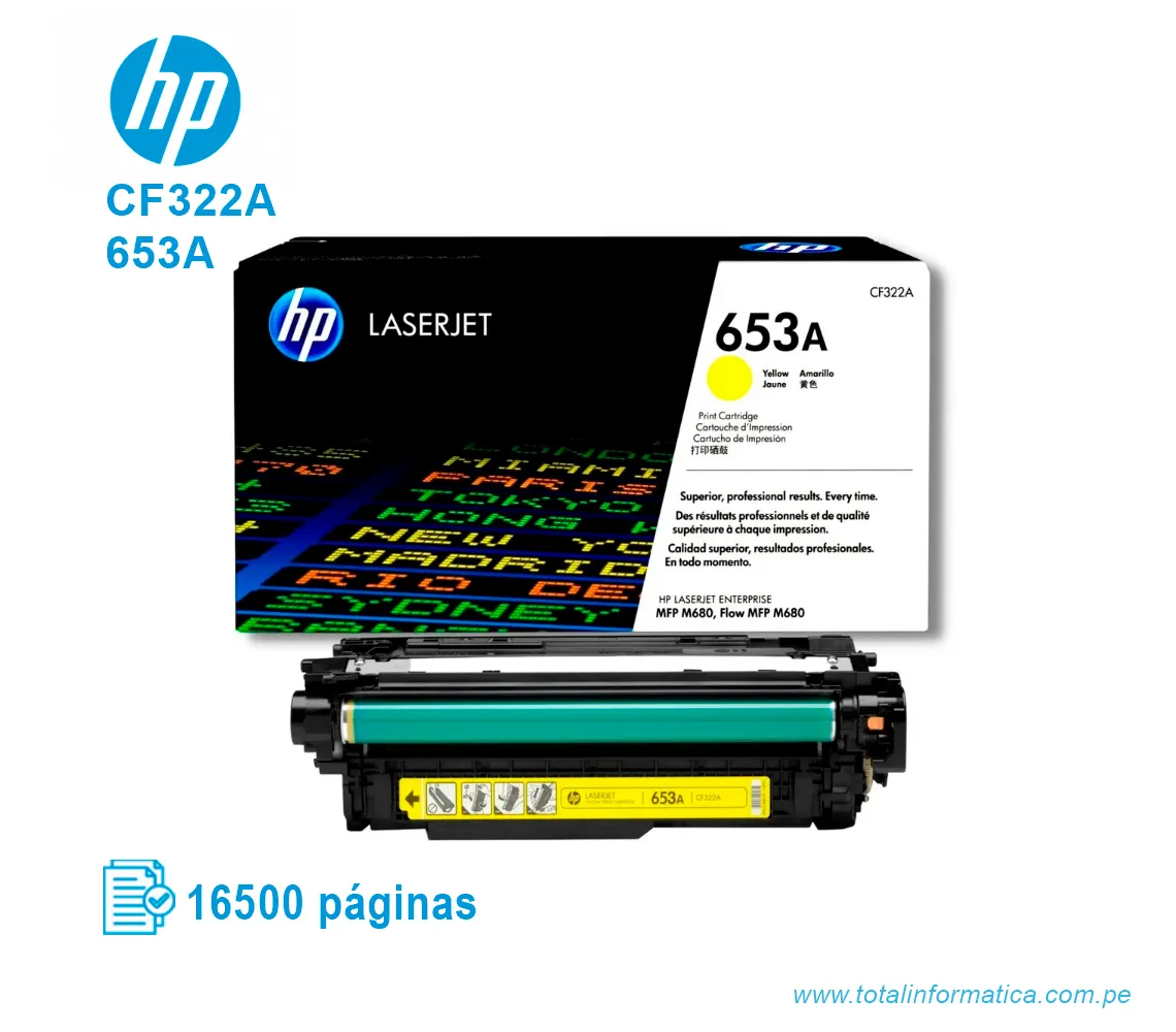 TONER HP 653A YELLOW ( CF322A ) LASERJET M680, 16.5K PGS - imagen 2