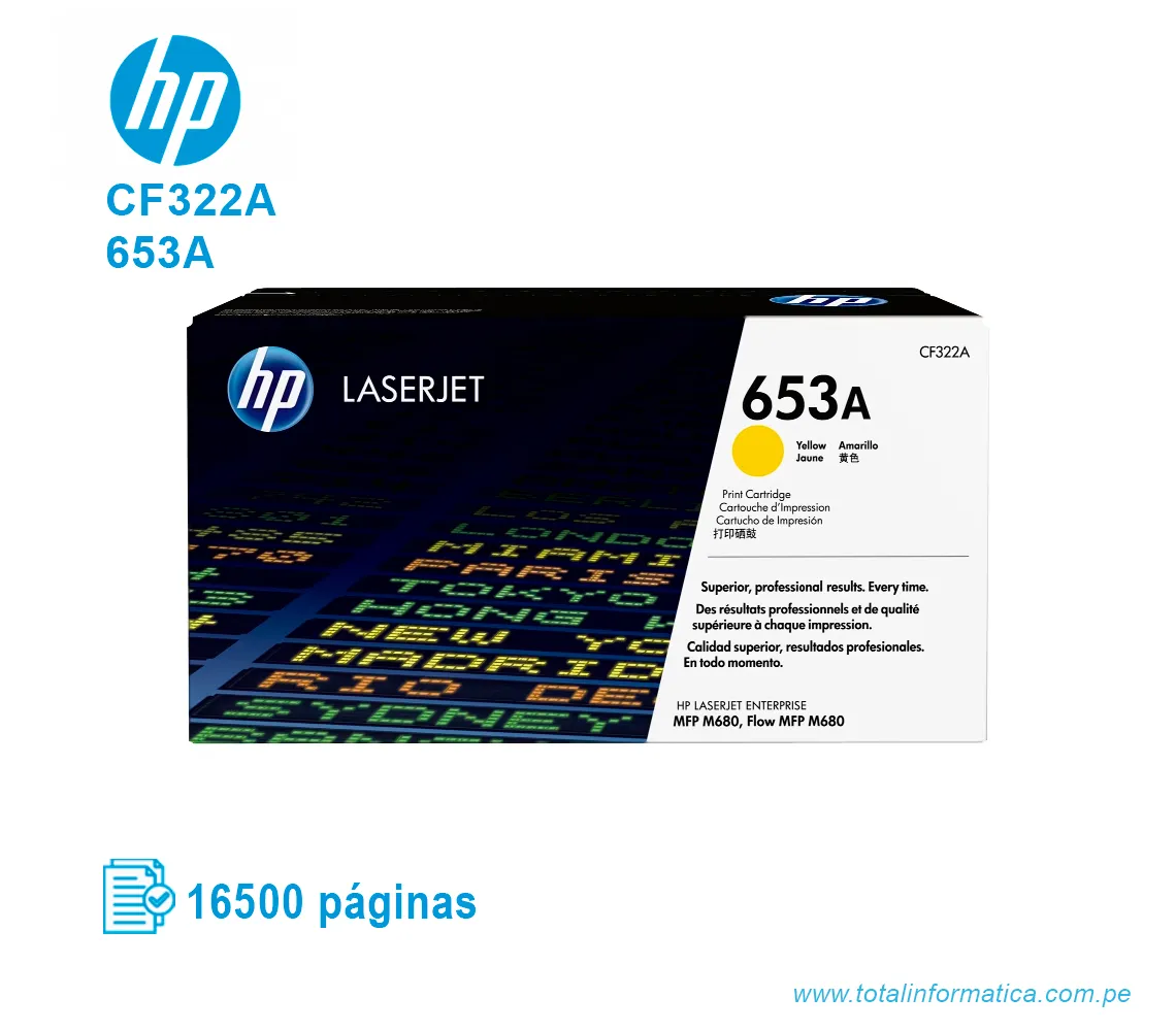 TONER HP 653A YELLOW ( CF322A ) LASERJET M680, 16.5K PGS - imagen 1