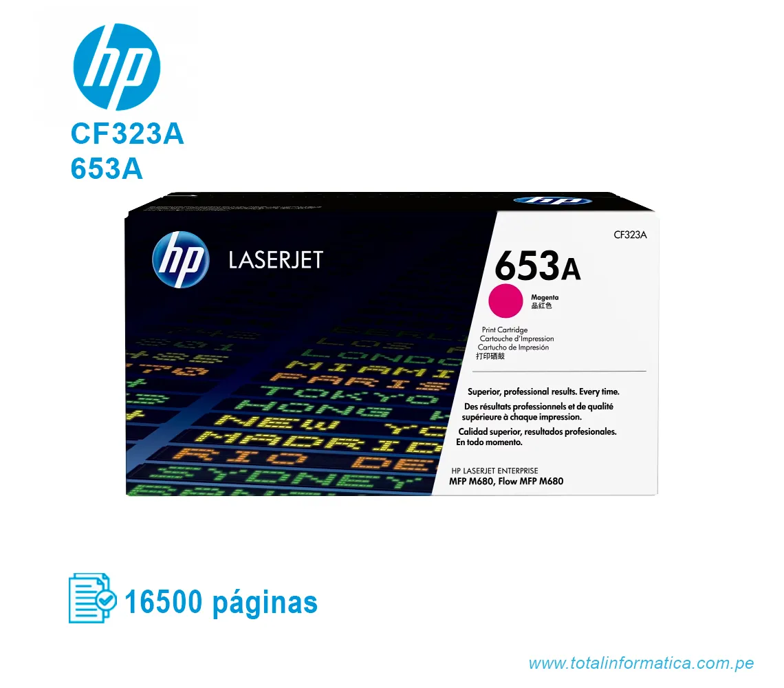 TONER HP 653A MAGENTA ( CF323A ) LASERJET M680, 16.5K PGS - imagen 1
