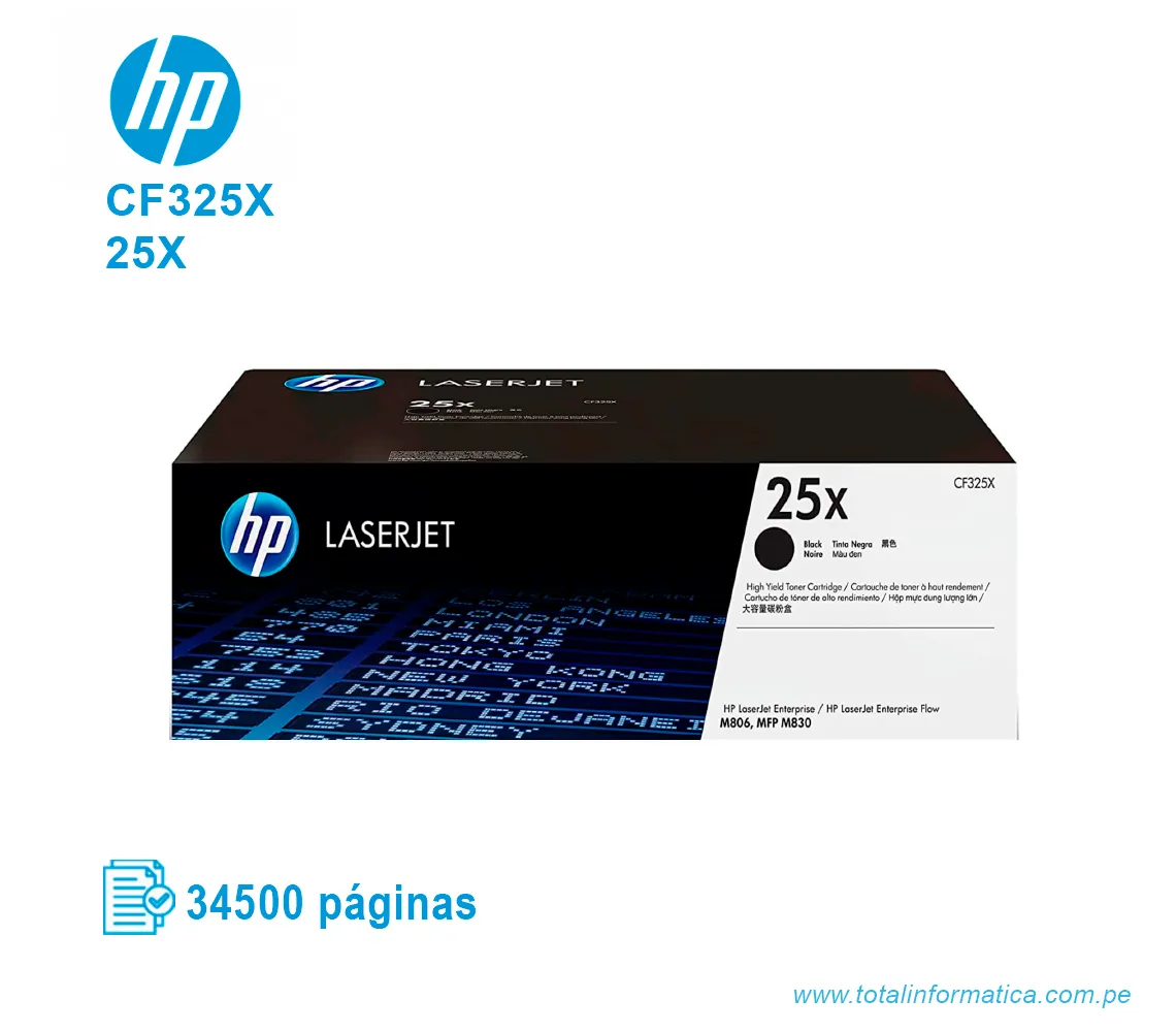 TONER HP 25X BLACK ( CF325X ) LASERJET M680, 34.5K PGS - imagen 1