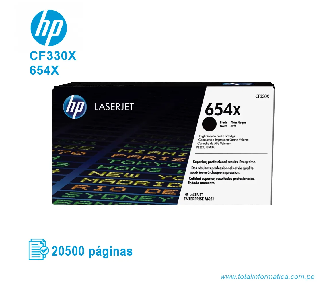 TONER HP 654X BLACK ( CF330X ) LASERJET M651, 20.5K PGS - imagen 1