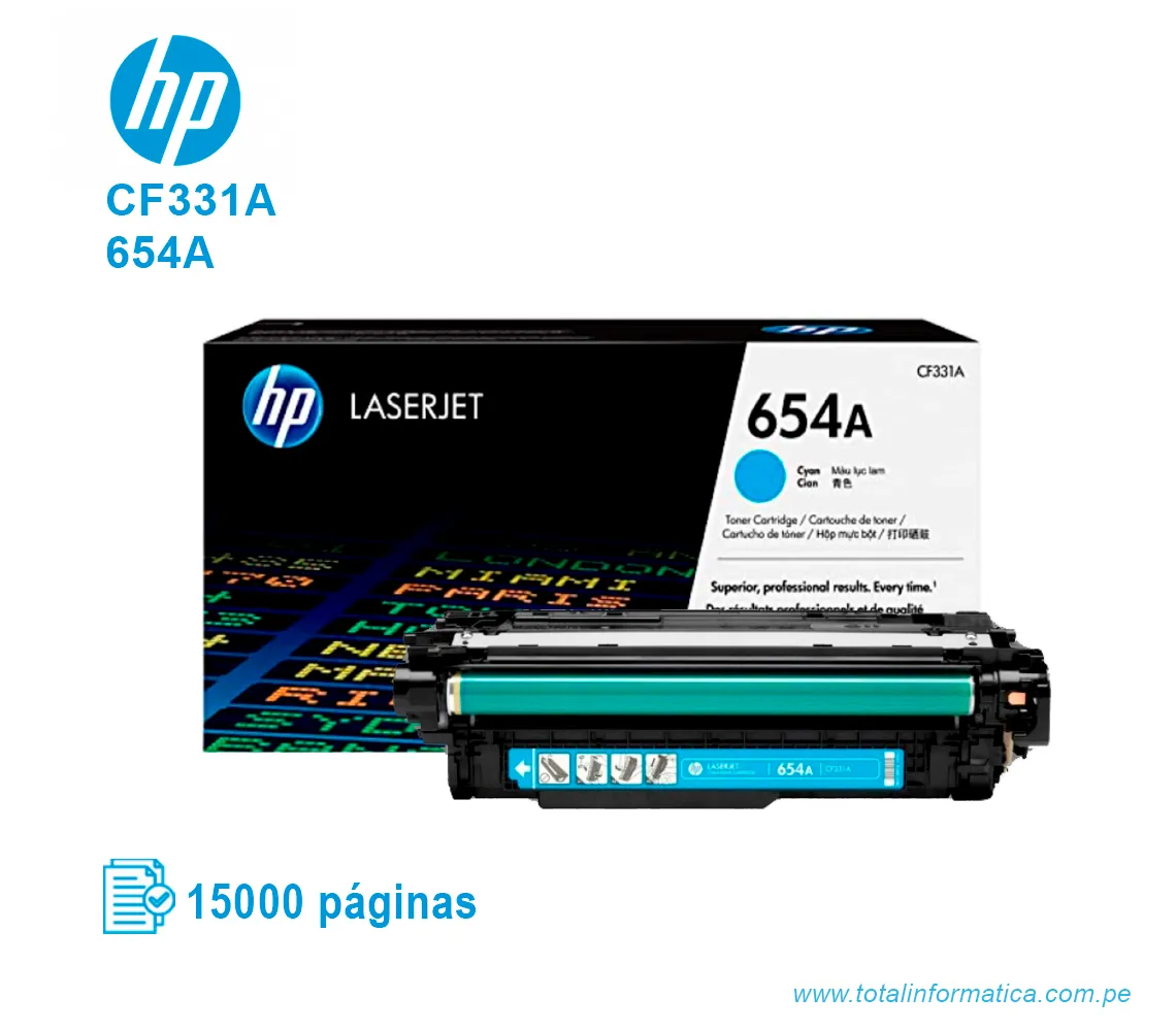 TONER HP 654A CYAN ( CF331A ) LASERJET M651, 15.0K PGS - imagen 2