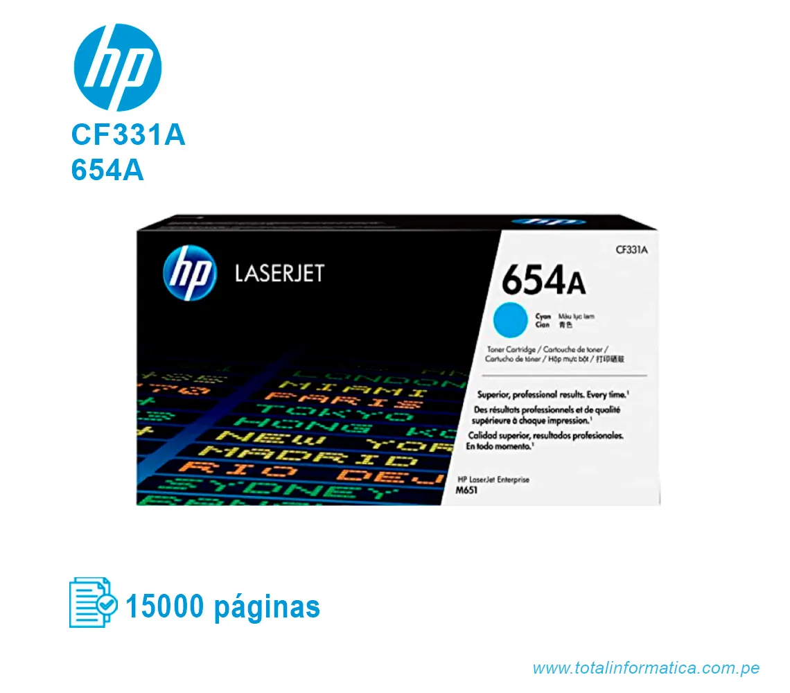 TONER HP 654A CYAN ( CF331A ) LASERJET M651, 15.0K PGS - imagen 1