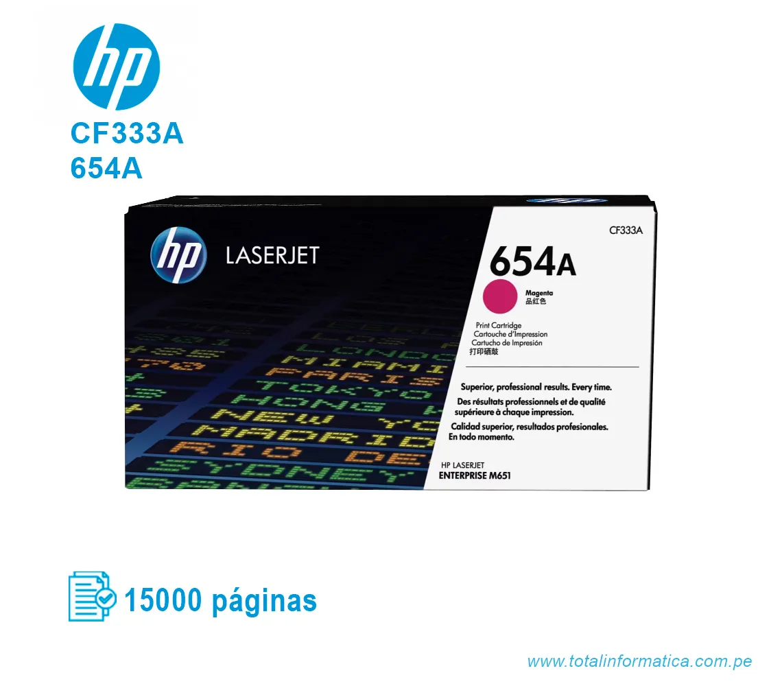 TONER HP 654A MAGENTA ( CF333A ) LASERJET M651, 15.0K PGS - imagen 1