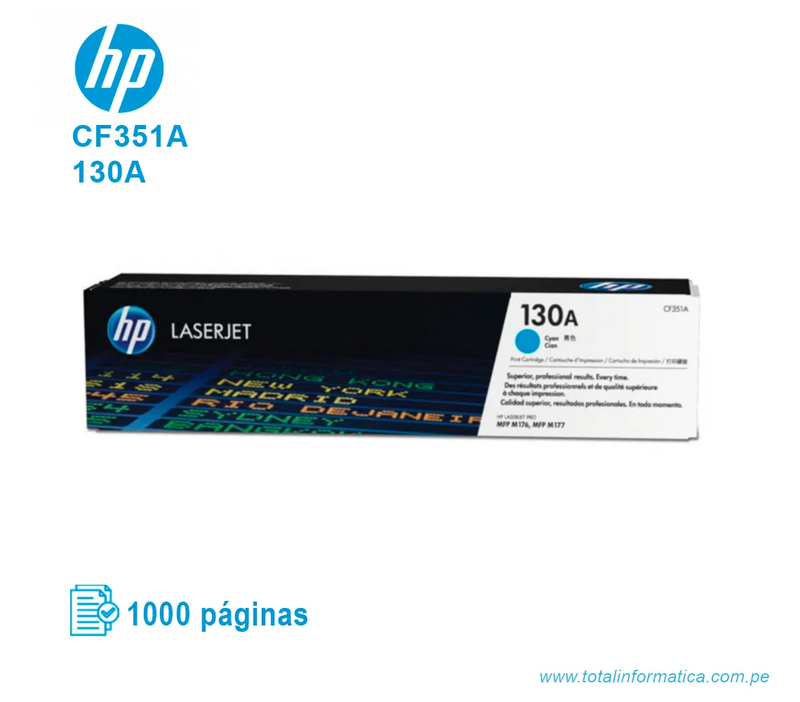 TONER HP 130A CYAN ( CF351A ) LASERJET MFP M177, 1000 PGS - imagen 1