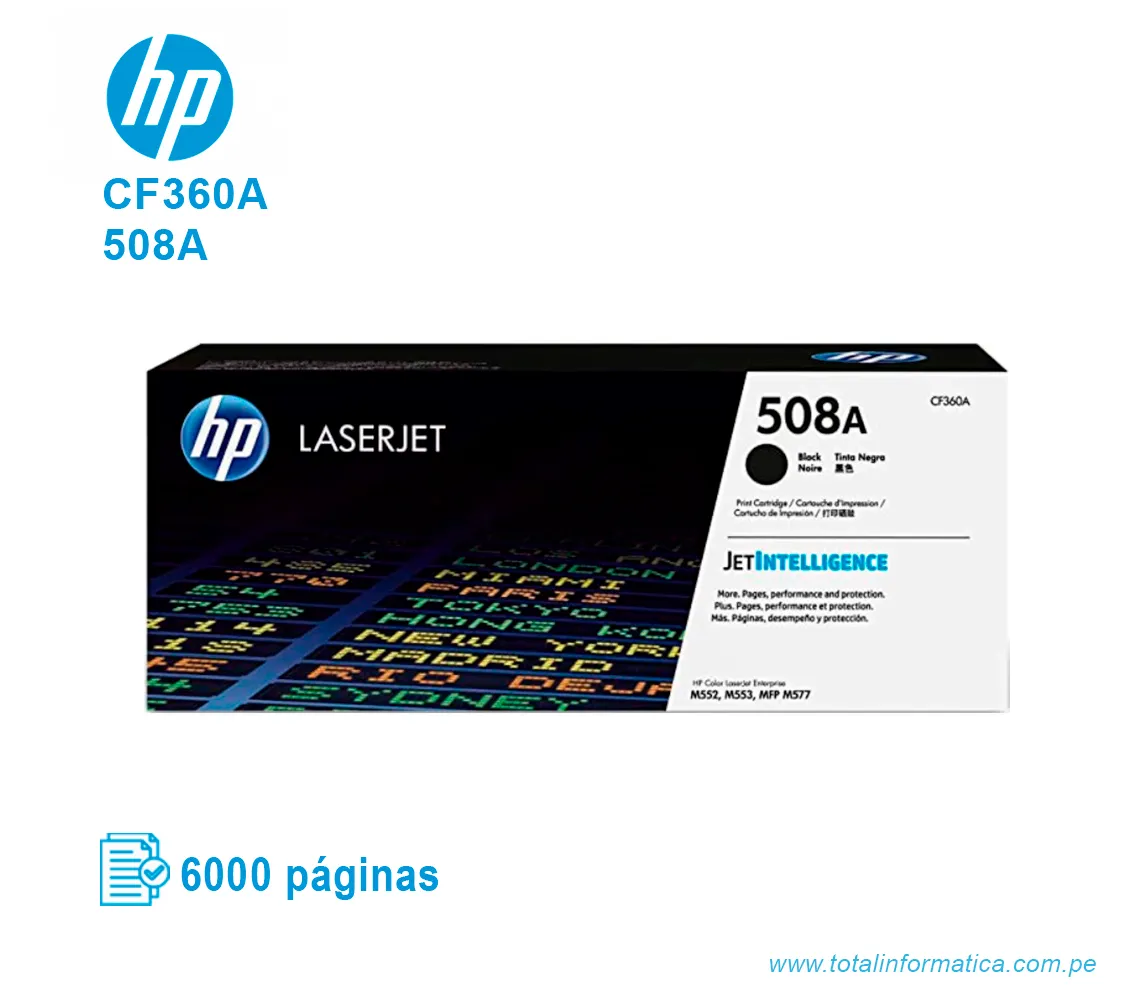TONER HP 508A BLACK ( CF360A ) LASERJET M553, 6.0K PGS - imagen 1