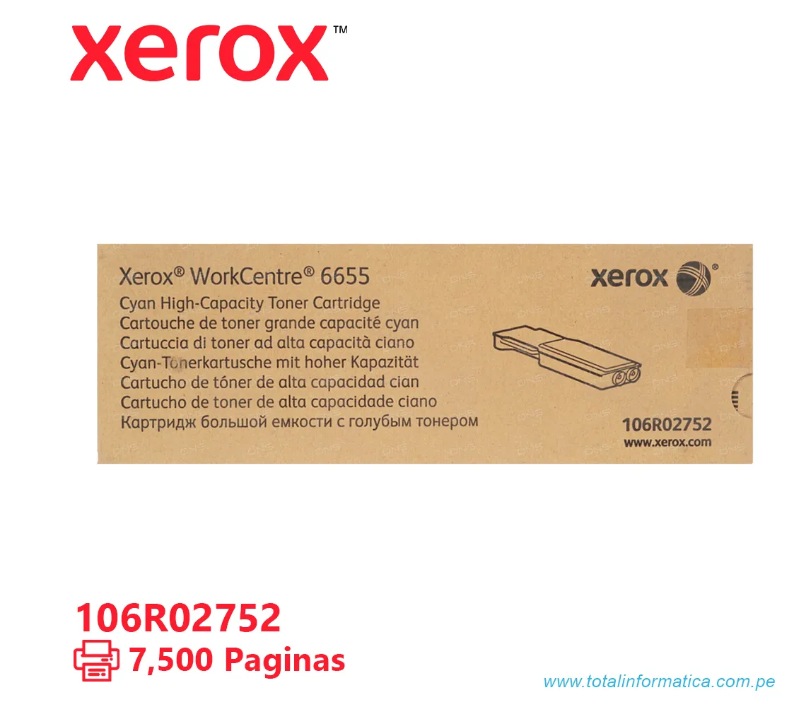 TONER XEROX ( 106R02752 ) WORKCENTRE 6655 CYAN, 7.500 PÁG - imagen 2