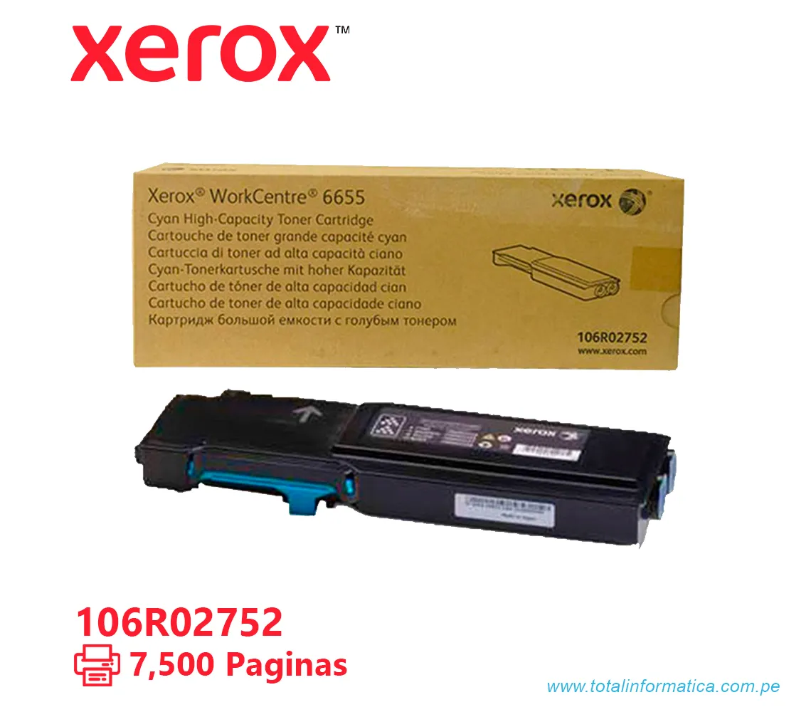 TONER XEROX ( 106R02752 ) WORKCENTRE 6655 CYAN, 7.500 PÁG - imagen 1