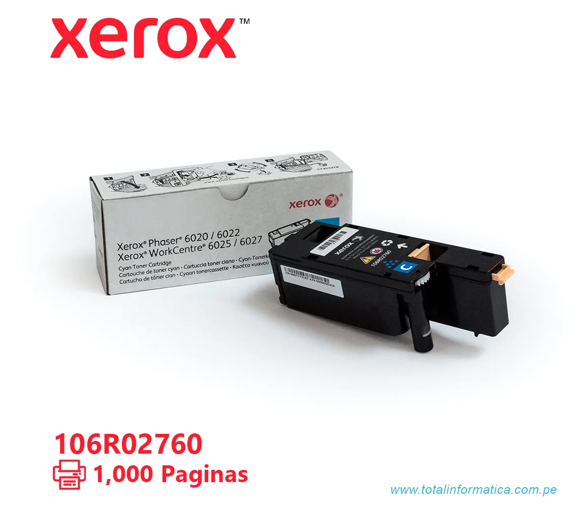 TONER XEROX ( 106R02760 ) PHASER 6020, 6027 CYAN, 1000 PAG - imagen 1