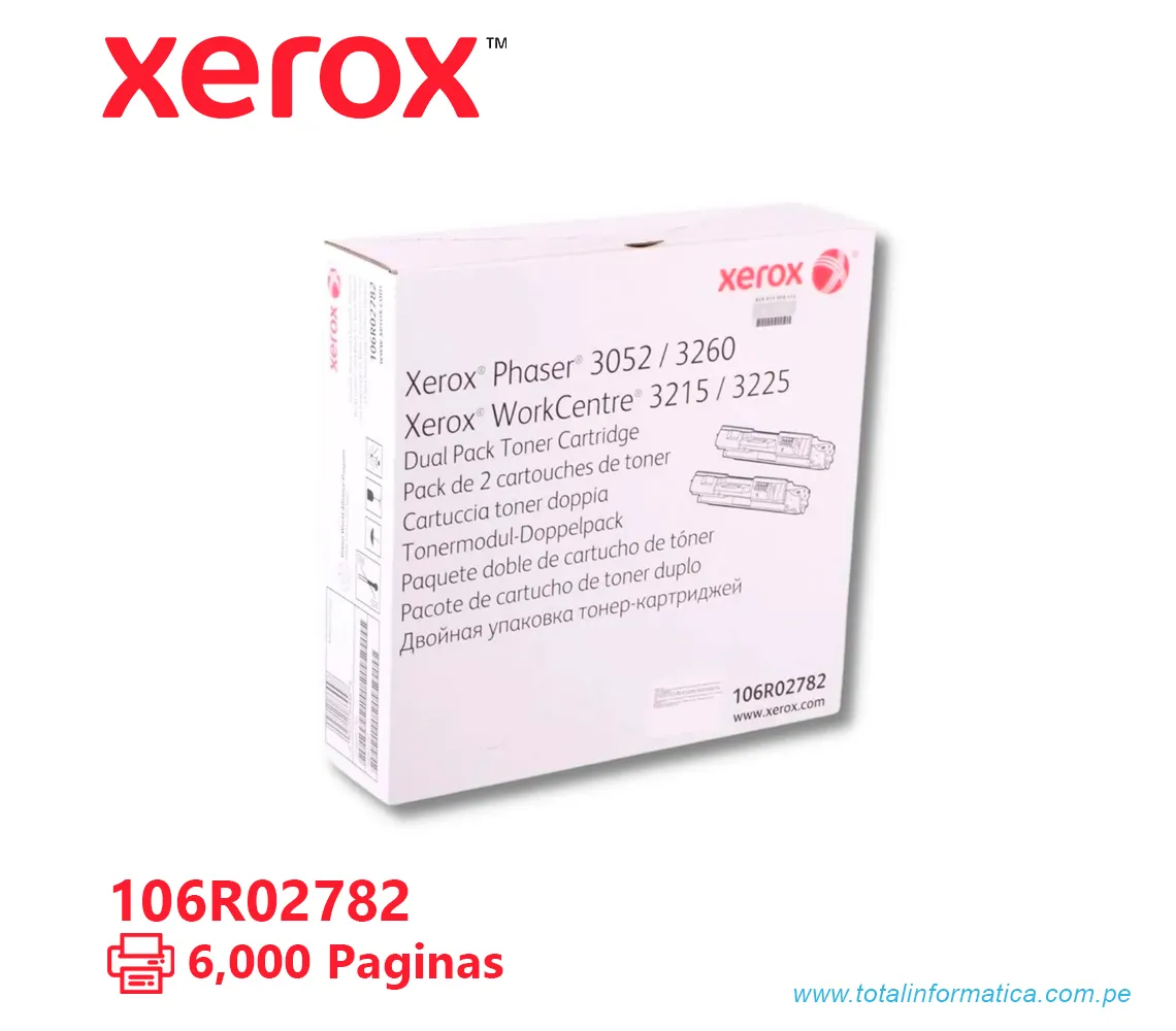 TONER XEROX ( 106R02782 ) PHASER 3052, 3225 BLACK, DUAL PACK, 6000 PÁG - imagen 2