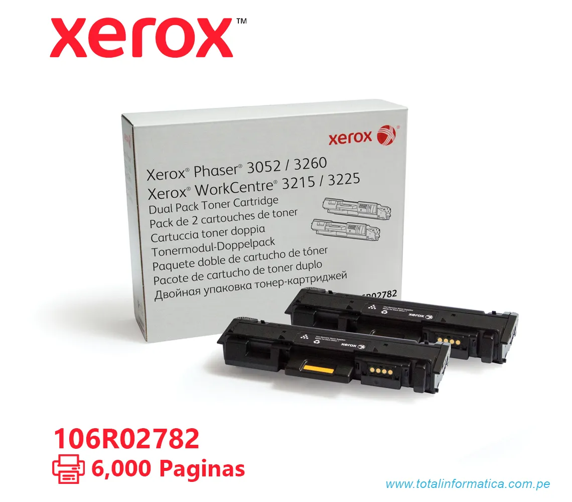 TONER XEROX ( 106R02782 ) PHASER 3052, 3225 BLACK, DUAL PACK, 6000 PÁG - imagen 1