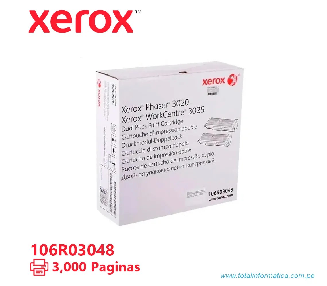 TONER XEROX ( 106R03048 ) PHASER 3020, 3025 BLACK, DUAL PACK, 3000 PÁG - imagen 2