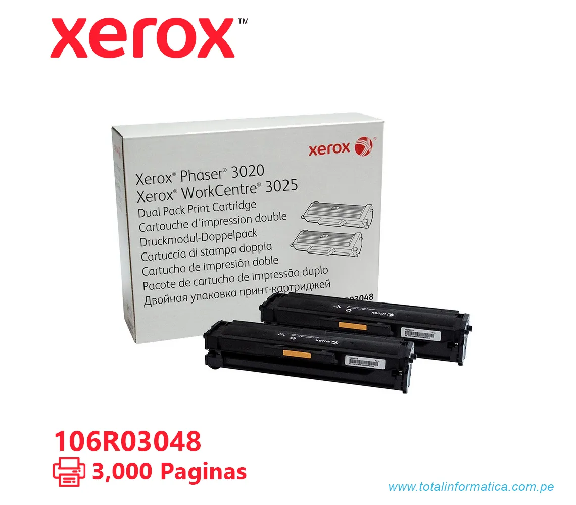 TONER XEROX ( 106R03048 ) PHASER 3020, 3025 BLACK, DUAL PACK, 3000 PÁG - imagen 1