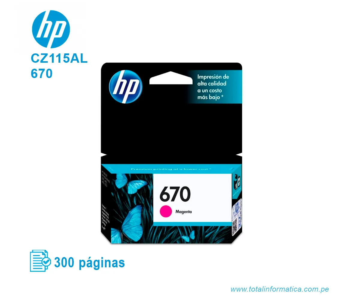 TINTA HP 670 MAGENTA ( CZ115AL ) ADVANTAGE 3525, 300 PÁG - imagen 1