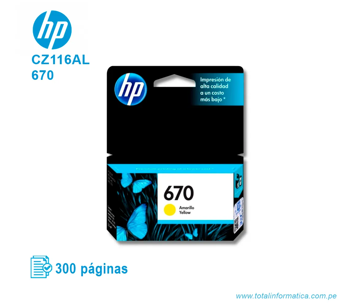 TINTA HP 670 YELLOW ( CZ116AL ) ADVANTAGE 3525, 300 PÁG - imagen 1