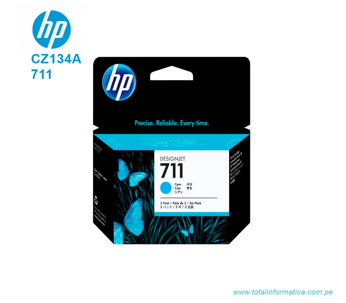 TINTA HP 711 CYAN 3 PACK ( CZ134A ) T120, T520, 29 ML - imagen 1