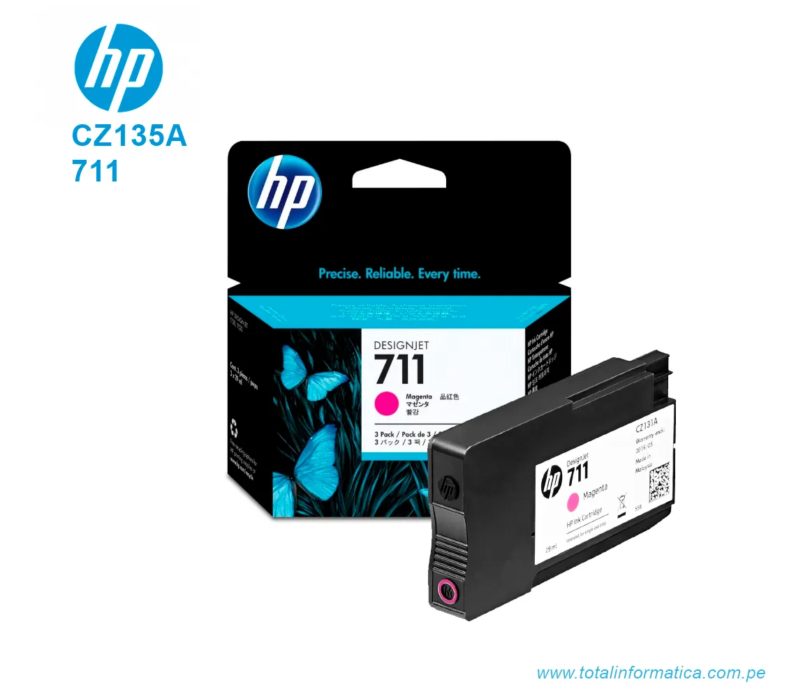 TINTA HP 711 MAGENTA 3 PACK ( CZ135A ) T120, T520, 29 ML - imagen 2
