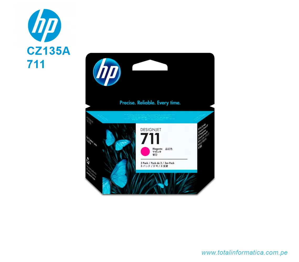 TINTA HP 711 MAGENTA 3 PACK ( CZ135A ) T120, T520, 29 ML - imagen 1