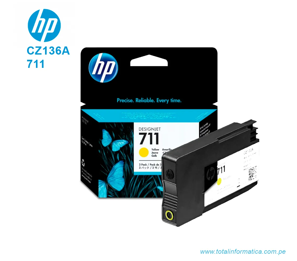TINTA HP 711 YELLOW 3 PACK ( CZ136A ) T120, T520, 29 ML - imagen 2