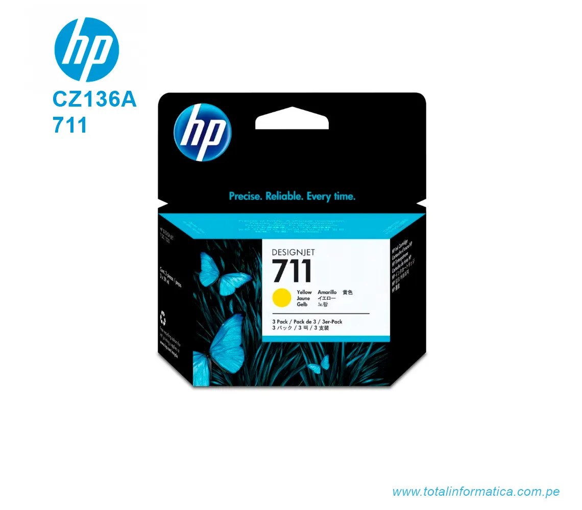 TINTA HP 711 YELLOW 3 PACK ( CZ136A ) T120, T520, 29 ML - imagen 1