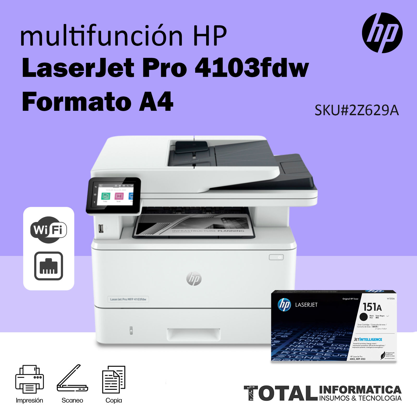 MULTIFUNCIONAL  HP LASERJET PRO  4103FDW 2Z629A B/N, 42PPM - imagen 2