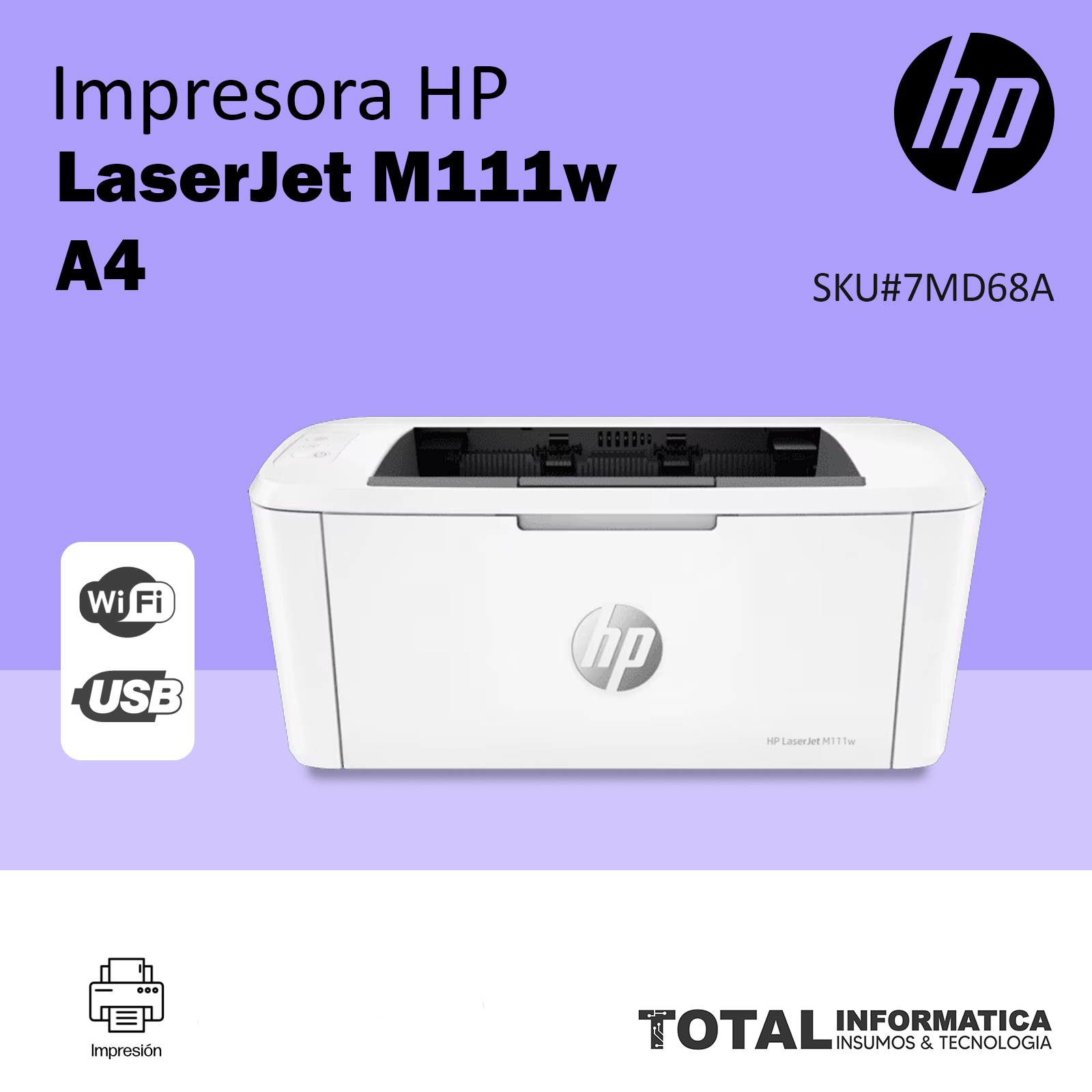 IMPRESORA HP LASERJET M111W 7MD68A MONOCROMATICA / 20PPM