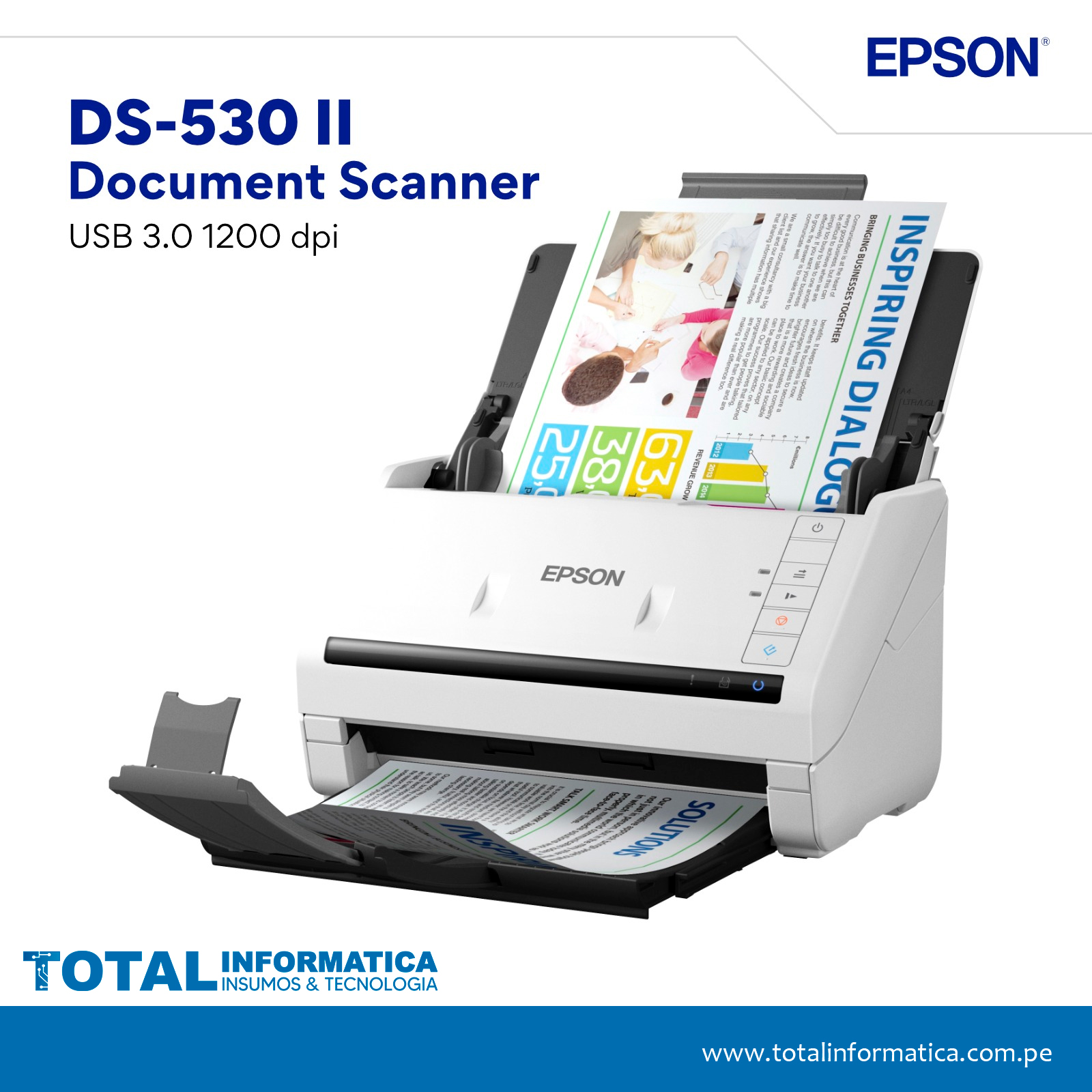 ESCANER EPSON WORKFORCE DS-530 II, COLOR DUPLEX, USB 3.0 ALTA VELOCIDAD - imagen 4