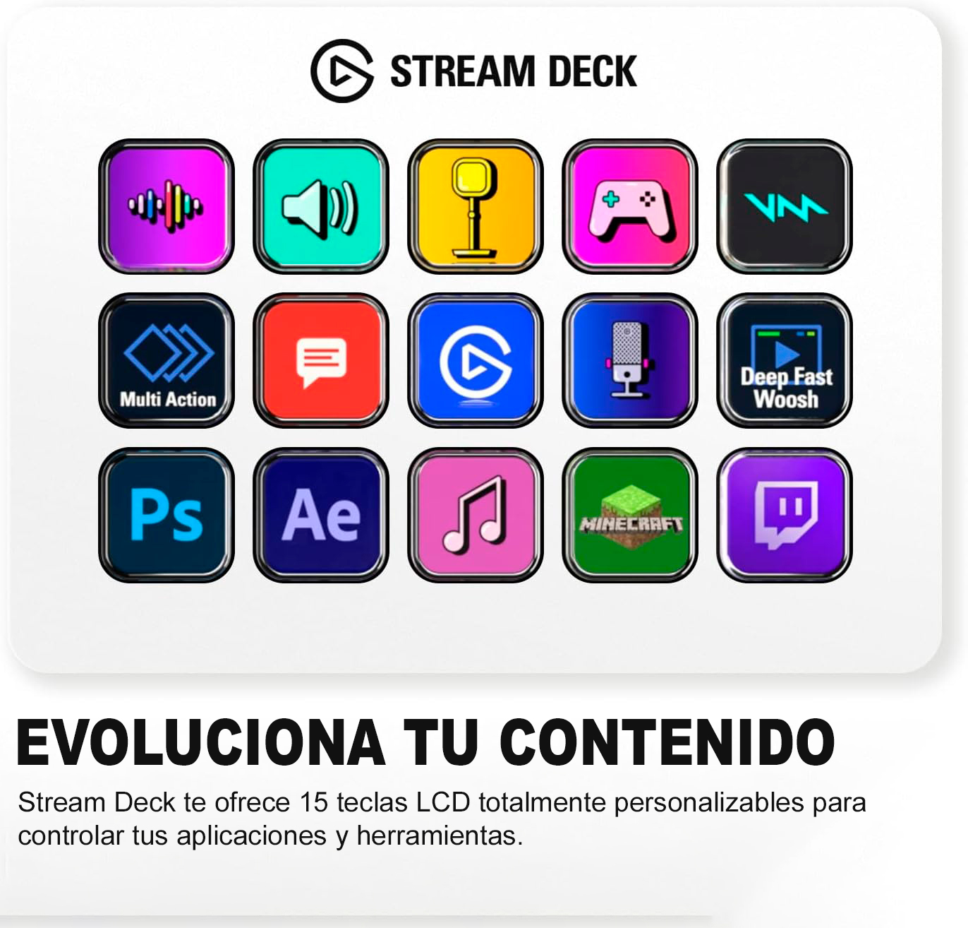ELGATO STREAM DECK MK.2, 15 TECLAS LCD PERSONALIZABLES, USB 2.0, BLANCO(10GBA9911) - imagen 3