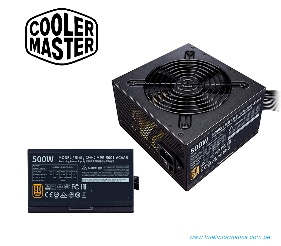 FUENTE DE ALIMENTACIÓN COOLER MASTER MWE 80 BRONZE V2 500W: POTENCIA EFICIENTE Y  NO MODULAR - imagen 2
