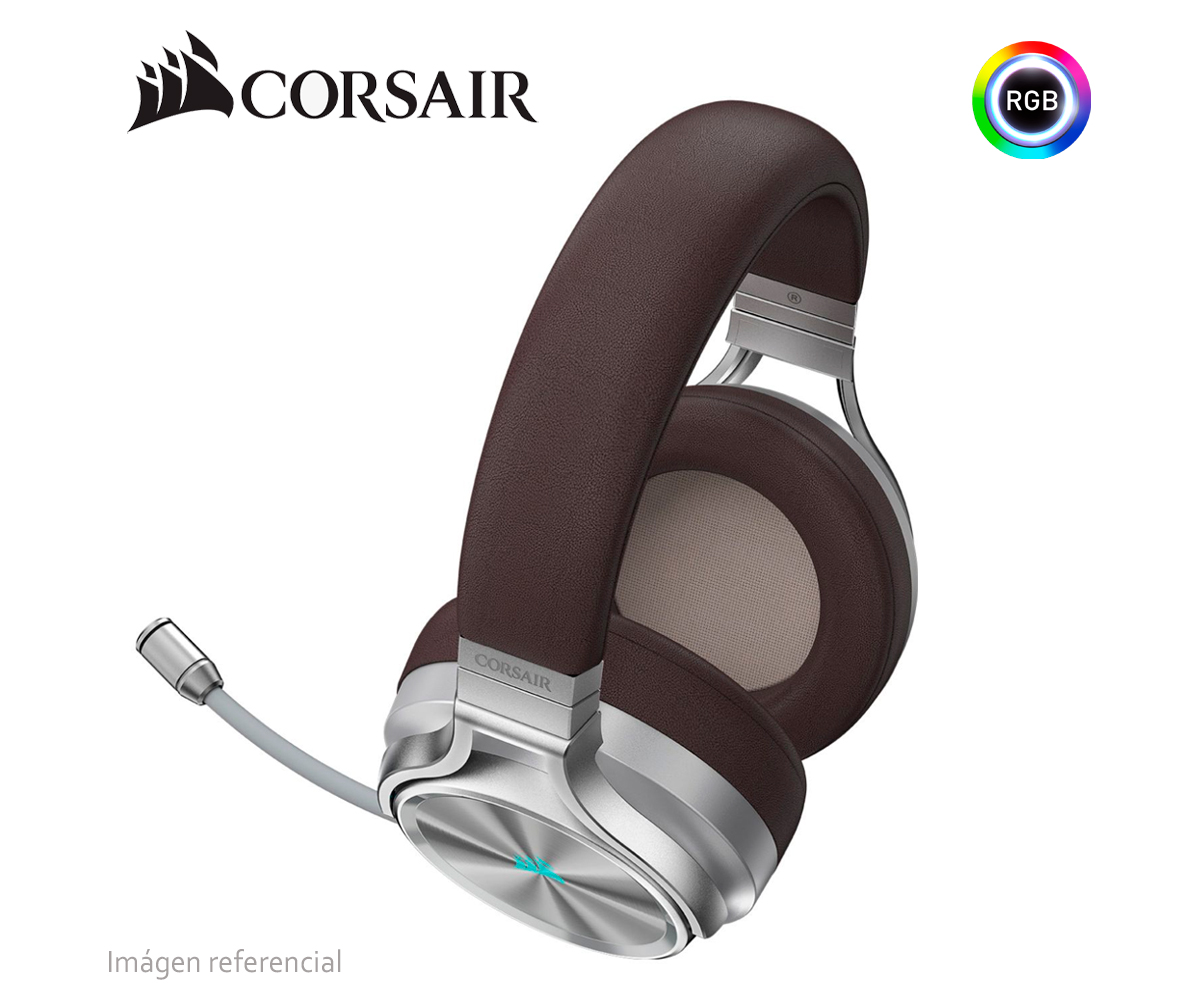  Corsair Virtuoso RGB - Auriculares de gaming inalámbricos,  sonido envolvente de alta fidelidad 7.1 con micrófono de calidad de  transmisión, almohadillas de espuma viscoelástica, pila con 20 horas de  duración. 