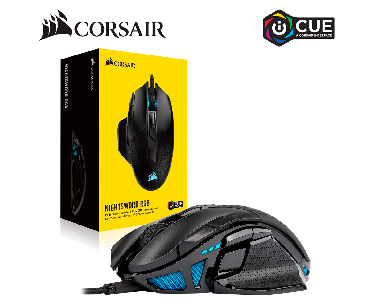 MOUSE GAMER CORSAIR NIGHTSWORD CH9306011NA, CON RETROILUMINACIÓN RGB