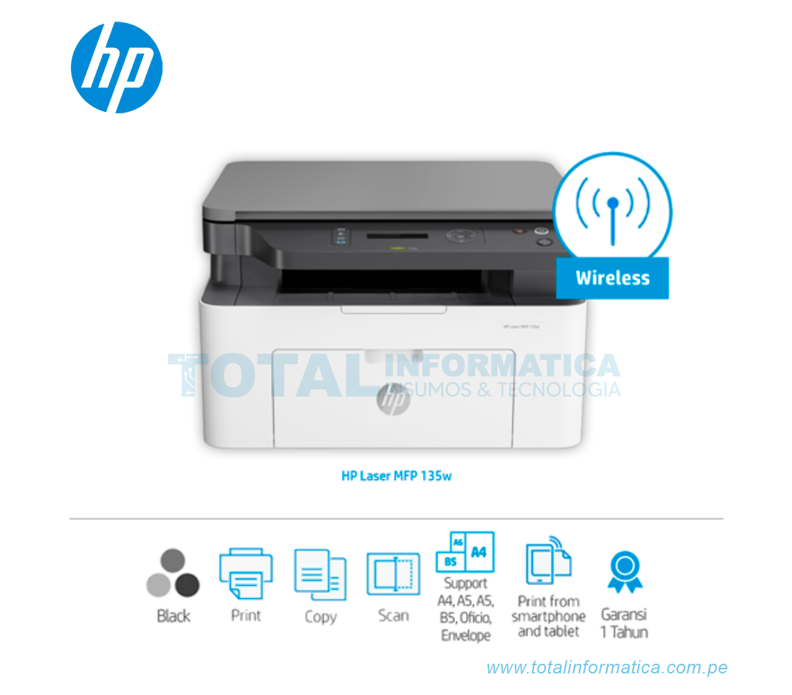 Impresora HP Laser MFP 135W Multifuncional Wireless 220V