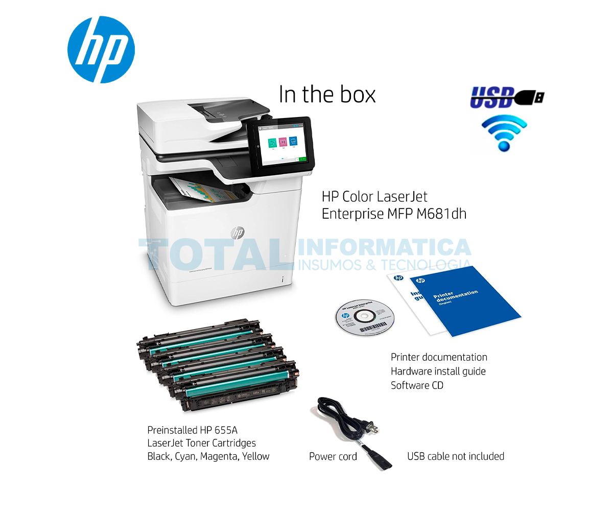 Impresora Multifuncional Color HP LaserJet Enterprise M681dh