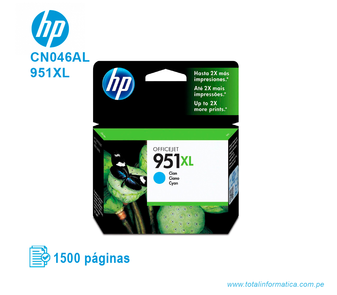 TINTA HP 951XL CYAN ( CN046AL ) OFFICEJET PRO 8600, 1500 PAG - imagen 1