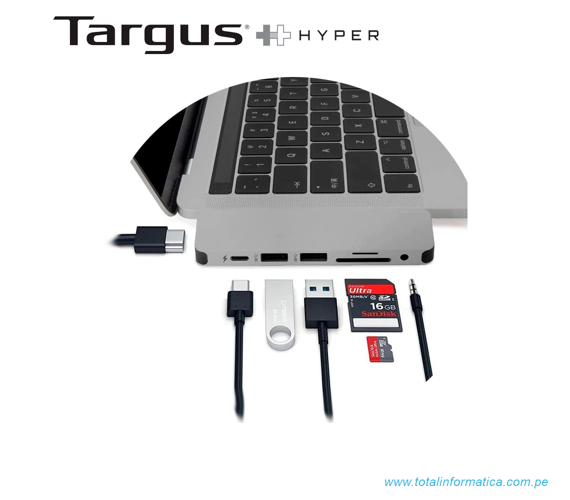 HUB USB-C HYPER 7 EN 1, HDMI/USB-A, 3.0/CARD, READER/USB-C, GRIS(GN21D-GRAY) - imagen 3