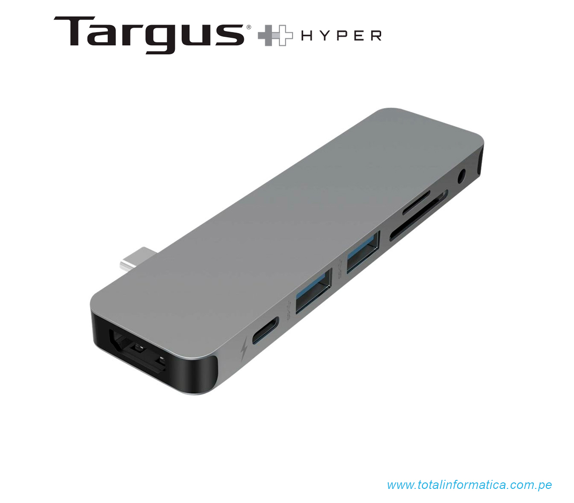 HUB USB-C HYPER 7 EN 1, HDMI/USB-A, 3.0/CARD, READER/USB-C, GRIS(GN21D-GRAY) - imagen 1